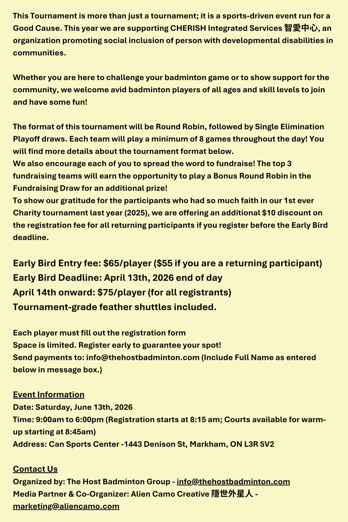 The Host Charity Badminton Tournament 2026